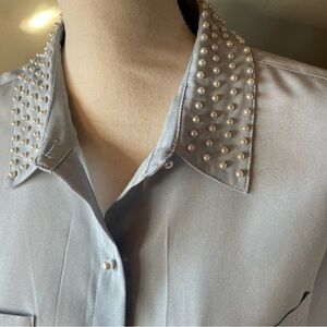 Karl Lagerfeld Paris Light Blue Blouse with Pearl Details